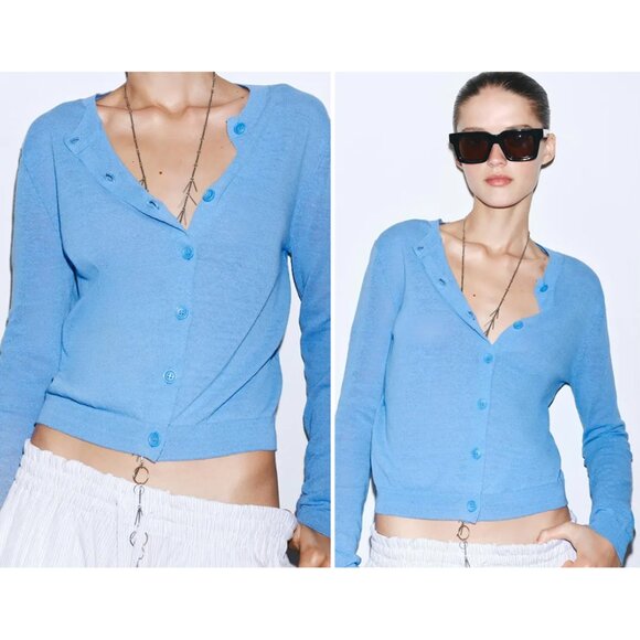 NEW ZARA blue linen Cardigan 2893 size S - Picture 1 of 3